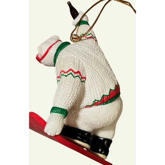 Coca Cola Polar Bear Collection Ornament Bear on Snowboard 1995 - Picture 9 of 13